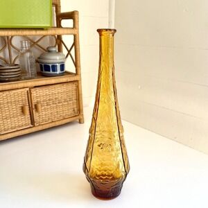 Vintage Empoli Genie Bottle Decanter, Tall Italian Yellow Glass Vase